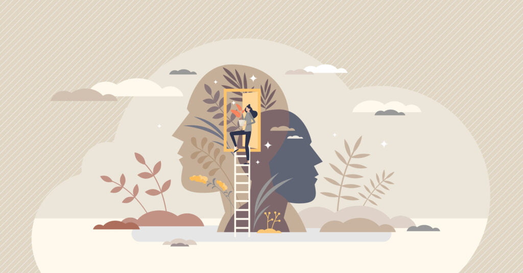 Mindfulness as mental mind peace, balance and wellness tiny person concept. Consciousness practice and moment appreciation vector illustration. Yoga and meditation as psychological body treatment.