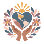 Geometric sun icon surrounded by abstract figures, representing celebration of Latinx culture and community