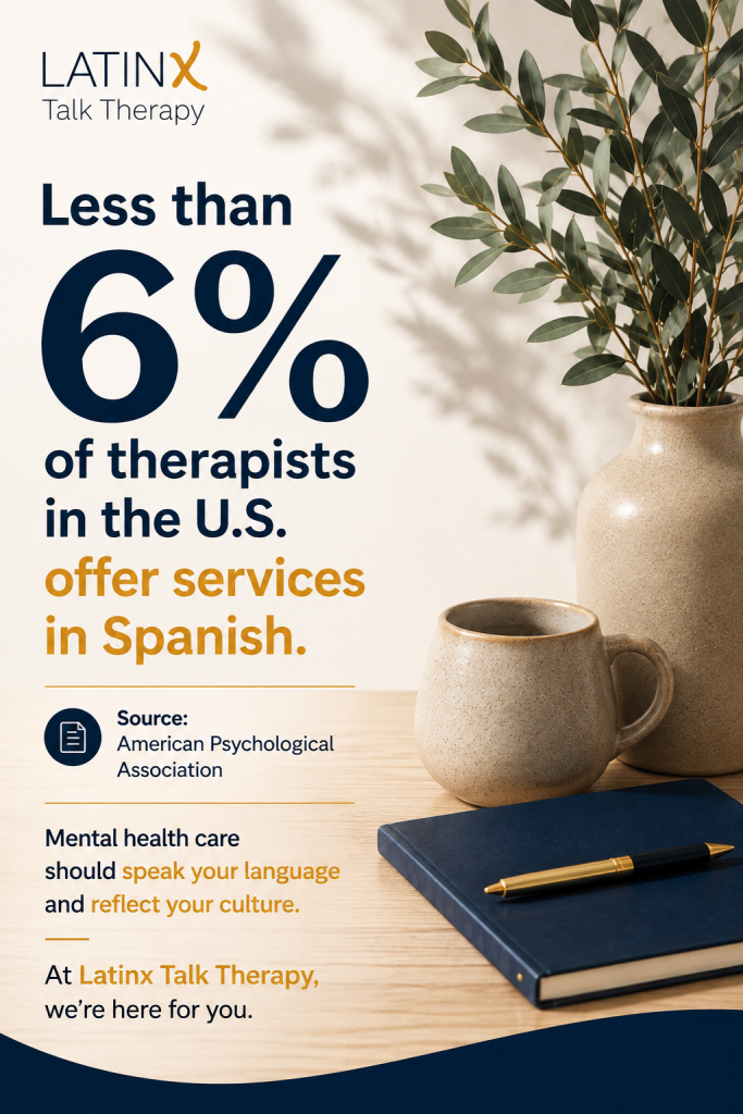 Graphic stating less than 6 percent of therapists in the U.S. offer services in Spanish, according to the American Psychological Association